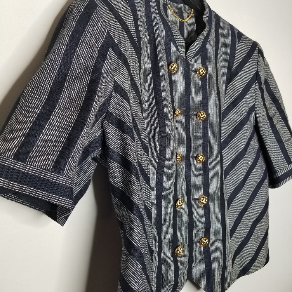 Doncaster Vintage Blue and Gold Button Jacket - Picture 4 of 4